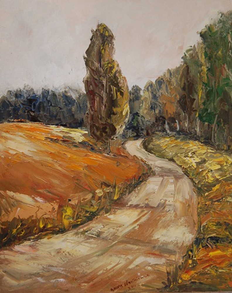 Droga w Dyminie, olej na płótnie, 50x40 cm - Wąsikiewicz Anna