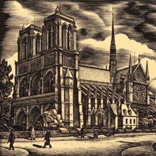 Puzzle przedstawiające drzeworyt Leona Płoszaya, Paryż, Notre Dame - kliknij, aby przejść do gry